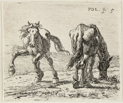 Niemiecki: Zwei Pferde auf einer Weide
Francuski: Les deux chevaux au pâturage
Dwa konie na łące autorstwa Pieter van Laer