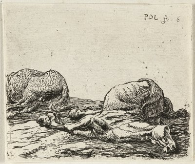 Niemiecki: Zwei tote Pferde
Francuski: Les deux chevaux morts
Dwa martwe konie autorstwa Pieter van Laer
