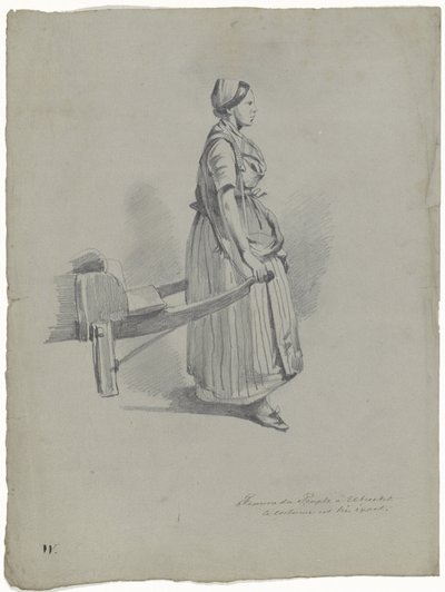 Stojąca kobieta ciągnąca wózek w Utrechcie Femme du Peuple à Utrecht (tytuł na obiekcie) autorstwa Pieter van Loon