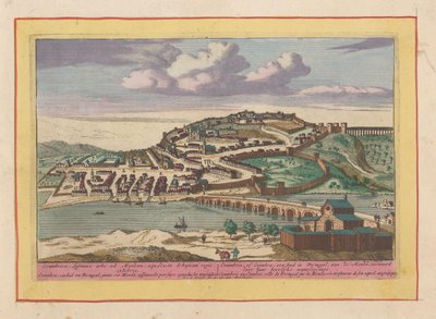 Widok na portugalskie miasto Coimbra Coimbra, czyli Coimbra, miasto w Portugalii, na Mondzie (tytuł na obiekcie) Theatrum Hispaniae (...) (tytuł serialu) autorstwa Pieter van den Berge