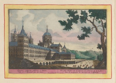 Widok z tyłu Escorial Klasztor S. Laurensa; widoczny od tyłu na sy (tytuł na obiekcie) Theatrum Hispaniae (...) (tytuł serialu) autorstwa Pieter van den Berge