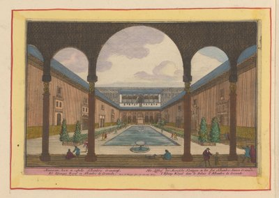 Dwór w Alhambrze w Granadzie Rozkosz królów Maurów, w zamku Alhambre, wewnątrz Granady (tytuł na obiekcie) Theatrum Hispaniae (...) (tytuł serialu) autorstwa Pieter van den Berge