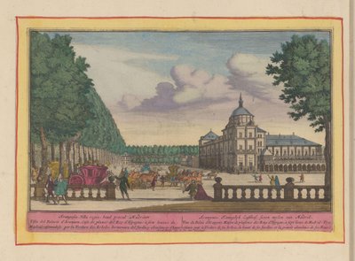 Pałac Królewski w Aranjuez Aranguez, Koninklyk Lusthof, siedem mil od Madrytu (tytuł na obiekcie) Theatrum Hispaniae (...) (tytuł serialu) autorstwa Pieter van den Berge