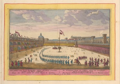 Plac Pałacowy w Lizbonie Miejsce Koninglyke do Lissebon, gdzie odbyła się zabawna walka byków (tytuł na obiekcie) Theatrum Hispaniae (...) (tytuł serialu) autorstwa Pieter van den Berge