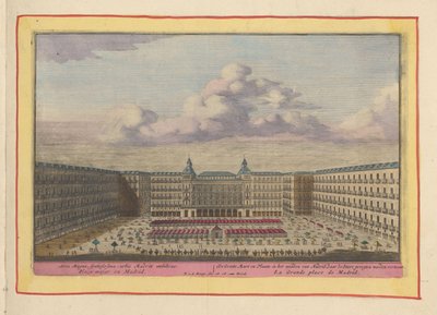 Plaza Mayor w Madrycie The Great Mart and Place, w centrum Madrytu, gdzie wyświetlane są bitwy byków (tytuł na obiekcie) Theatrum Hispaniae (...) (tytuł serialu) autorstwa Pieter van den Berge
