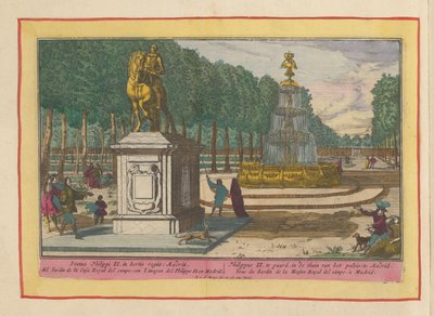 Pomnik konny Filipa II w ogrodzie pałacowym w Madrycie Filip II na koniu, w Ogrodzie Pałacu w Madrycie (tytuł na obiekcie) Theatrum Hispaniae (...) (tytuł serialu) autorstwa Pieter van den Berge