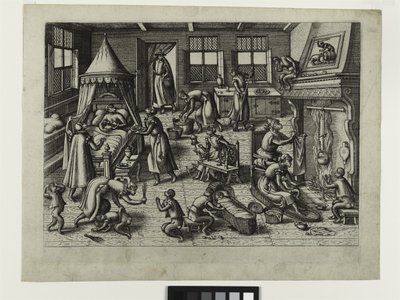 Przedszkole, ok.1585 (akwaforta) autorstwa Pieter van der Borcht