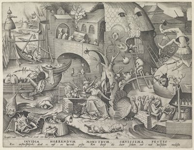 Zazdrość Invidia (tytuł na obiekcie) Siedem grzechów głównych (tytuł serii) autorstwa Pieter van der Heyden