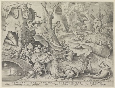 obżarstwo Gula (tytuł na obiekcie) Siedem grzechów głównych (tytuł serii) autorstwa Pieter van der Heyden