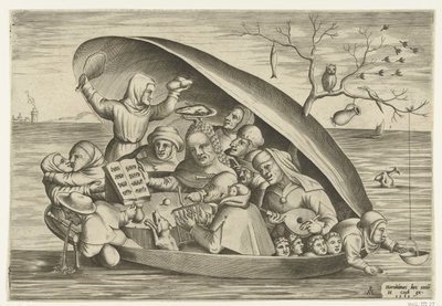 Muzycy w muszli małży autorstwa Pieter van der Heyden