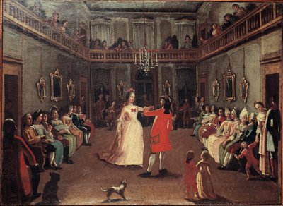 Otwarcie piłki - Otwarcie piłki. Obraz szkoły Pietro Longhi (1702-1785) autorstwa Pietro (school of) Longhi