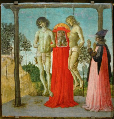 Święty Hieronim wspiera dwóch powieszonych młodzieńców ... autorstwa Pietro (studio of) Perugino