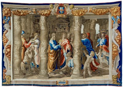 Gobelin z XVII wieku przedstawiający uzdrowienie kaleki autorstwa Pietro 1579 1669 Fevère