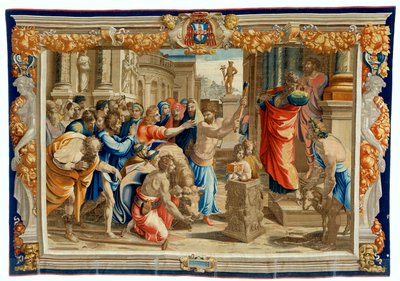 Gobelin z XVII wieku przedstawiający Ofiarę Listry autorstwa Pietro 1579 1669 Fevère