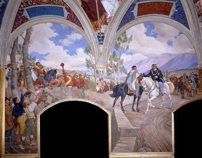 Victor Emanuel spotyka Giuseppe Garibaldiego w Teano, 1886 autorstwa Pietro Aldi