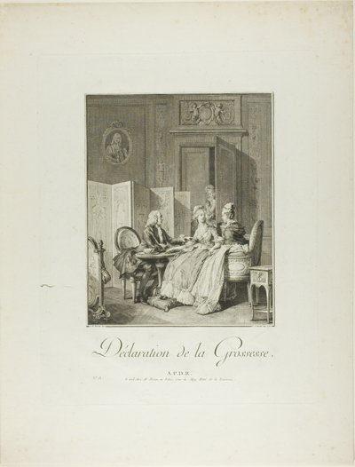 Ogłoszenie ciąży, z Monument du Costume Physique et Moral de la fin du Dix-huitième siècle autorstwa Pietro Antonio Martini