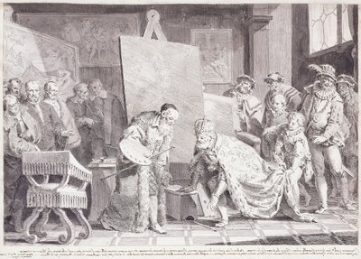 Cesarz Karol V podnoszący Pędzel Tycjana, autorstwa Pietro Antonio Novelli
