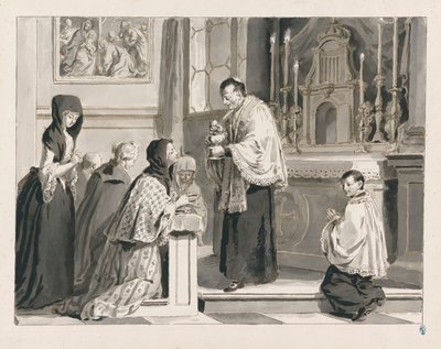 Komunia Święta czyli Eucharystia z Siedmiu Sakramentów autorstwa Pietro Antonio Novelli