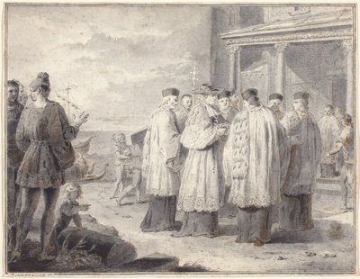 Paulinus, kardynał i patriarcha Akwilei, przenosi swoją siedzibę do Grado autorstwa Pietro Antonio Novelli