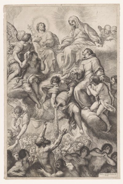 Maryja, Józef i Antoni z Padwy jako orędownicy dusz czyśćcowych autorstwa Pietro Antonio de Pietri