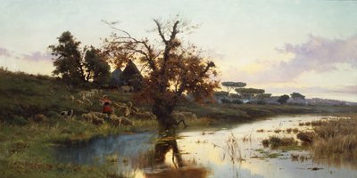 Stado o zachodzie słońca (olej na płótnie) autorstwa Pietro Barucci