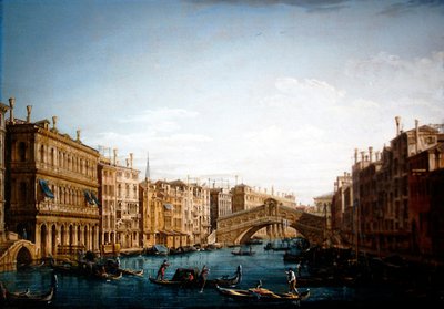 Canal Grande patrząc na północ w kierunku mostu Rialto (olej na płótnie) autorstwa Pietro Bellotti