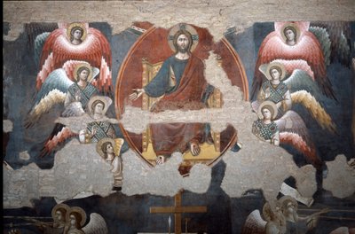 Ostateczny Chrystus trąbi. (Szczegół) - Fresk autorstwa Pietro Cavallini