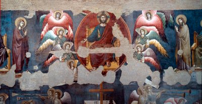 Sąd Ostateczny Trąbiący Chrystus otacza aniołów. Szczegół. Fresk Pietro de Cerroni dit Cavallini (aktywny około 1273-1321) 1293 Rzym, Santa Cecilia in Trastevere autorstwa Pietro Cavallini