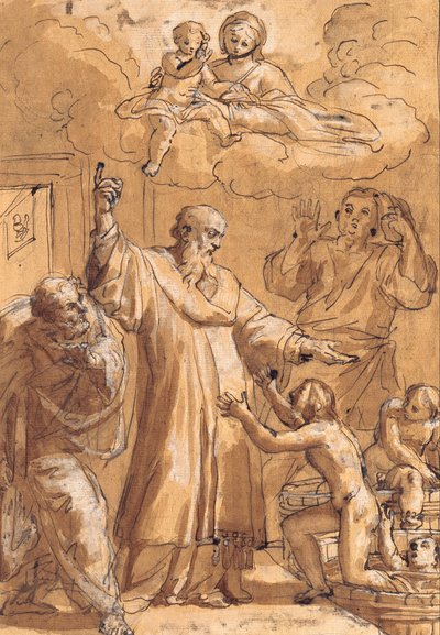 Święty Mikołaj z Bari budzi troje dzieci autorstwa Pietro De’ Pietri