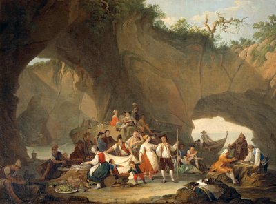 Zwykli ludzie jedzący obiad przed grotą — Pietro Fabris autorstwa Pietro Fabris