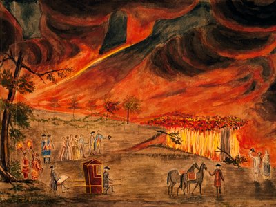 Sycylijczycy królewscy odwiedzający Wezuwiusz podczas erupcji 11 maja 1771, Pietro Fabris (1740-1792), Włochy autorstwa Pietro Fabris