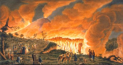 Widok Hamiltona eskortującego swoje sycylijskie majestaty w dniu 11 maja 1771, aby obserwować przepływ lawy, 1 autorstwa Pietro Fabris