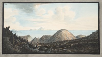 Widok obecnego stanu małej góry wzniesionej w wyniku eksplozji w roku 1760, Tablica XIII, z „Campi Flegrei: Obserwacje wulkanów Obojga Sycylii”, autorstwa Sir Williama Hamiltona autorstwa Pietro Fabris