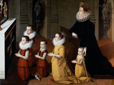Portret Chiary Albini Petrozzani z modlącymi się dziećmi (olej na płótnie) autorstwa Pietro Facchetti