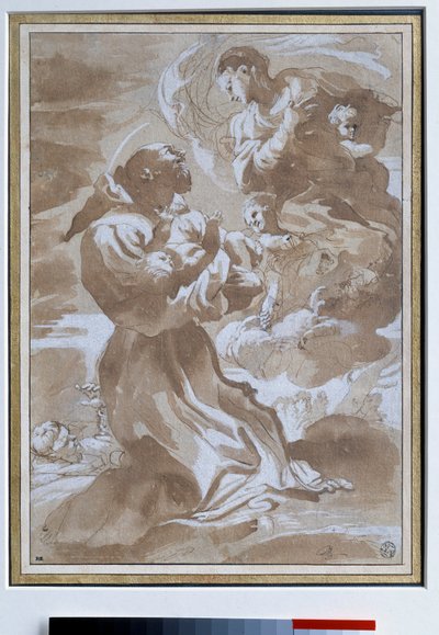 Dziewica oddająca Dzieciątko Jezus św. Franciszkowi z Asyżu Rysunek Pietro Faccini (1560-1602) XVI-wieczne słońce. 0,23 x 0,33 m Paryż. Muzeum w Luwrze autorstwa Pietro Faccini
