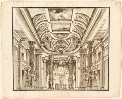 Fantazja wielkiej sali z kolumnami z plecionki autorstwa Pietro Gonzaga