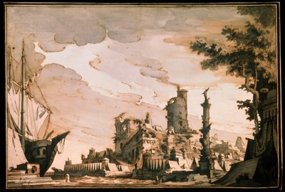 Przystań Morska, Scenografia do spektaklu teatralnego, 1818 r. autorstwa Pietro Gonzaga
