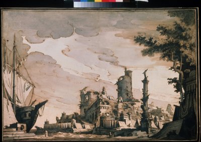 Wystrój teatru „Widok na port”. Akwarela Pietro di Gottardo Gonzaga (1751-1831) 1818. Akwarela i tusz na papierze. Moskwa, Muzeum Puszkina autorstwa Pietro Gonzaga