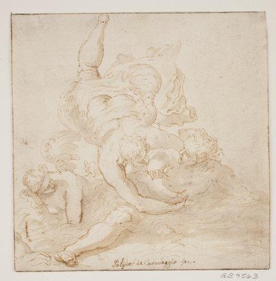 Dwa anioły niosące mężczyznę autorstwa Pietro Liberi