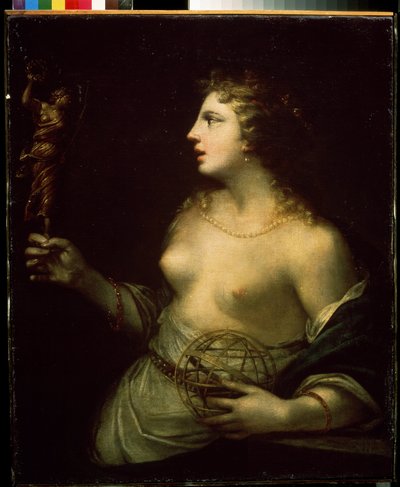 „Urania” (Urania) przedstawienie opiekuńczej Muzy astronomii i astrologii, trzymającej dłoń na kuli. Obraz Pietro Liberi (1614-1687) XVII-wieczne Muzeum Sztuki Michaiła Kroszyckiego, Sewastopol (Sewastopol) Ukraina autorstwa Pietro Liberi