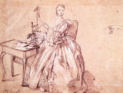 Przędzająca nić, autorstwa Pietro Longhi (1701-1785), rysunek autorstwa Pietro Longhi