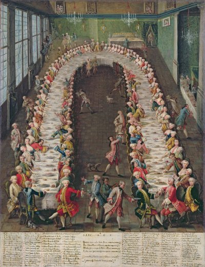 Bankiet w Casa Nani, wydany na cześć ich gościa, Clemente Augusto, elektora arcybiskupa Kolonii, 9 września 1755 autorstwa Pietro Longhi