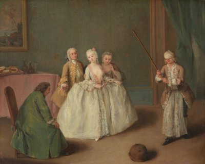 Gra w garnku, ok. 1744 (olej na płótnie) autorstwa Pietro Longhi