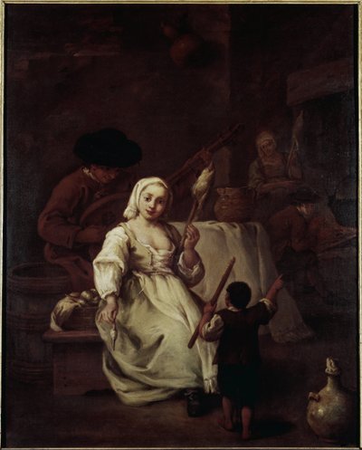 Prządka - Obraz Pietro Longhi (1702-1785), olej na płótnie, 69x49 cm, ok. 1750. Wenecja, Fundacja Querini Stampalia autorstwa Pietro Longhi