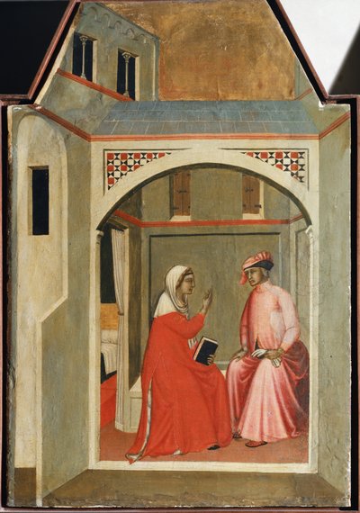 Rozstanie św. Pokory i jej męża (fragment poliptyku z życia św. Pokory) - Detrempe na drewnie autorstwa Pietro Lorenzetti