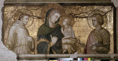 Matka Boska z Dzieciątkiem między św. Janem a św. Franciszkiem Fresk Pietro Lorenzetti (1280-1348) w Asyżu (Asyż), Bazylika Dolna, Kaplica Orsini. autorstwa Pietro Lorenzetti