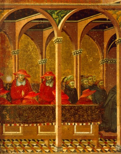 Zatwierdzenie nowego habitu karmelitańskiego przez papieża Honoriusza IV autorstwa Pietro Lorenzetti