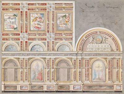 Studium fresku autorstwa Giacomo Cordelli we wnętrzu Chiesa della Pieta, Fermo (ołówek, długopis i brązowy tusz i w/c na papierze) autorstwa Pietro Lucchini