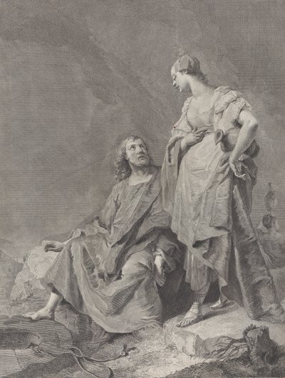 Chrystus i niewiasta Samarii przy studni, z serii 112 druków sakralnych..., 1743-63 autorstwa Pietro Monaco