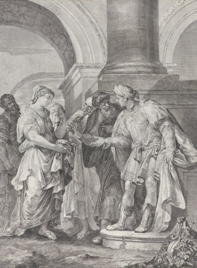 Daniel kłóci się ze starszyzną, podczas gdy Susanna stoi po lewej, 1732-50. autorstwa Pietro Monaco